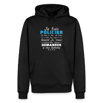 Policier En Couple Idée Cadeau Pour Mon Mari - Sweat à capuche Premium bio Homme - noir - Devant - Nico (187cm)