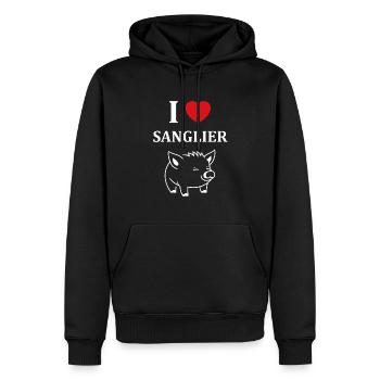 Humour petit sanglier - Sweat à capuche Premium bio Homme - noir - Devant - Nico (187cm)