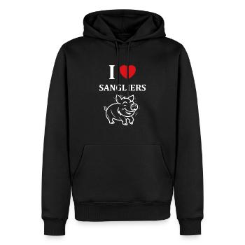 Humour petit sanglier - Sweat à capuche Premium bio Homme - noir - Devant - Nico (187cm)