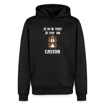 Humour petit castor - Sweat à capuche Premium bio Homme - noir - Devant - Nico (187cm)