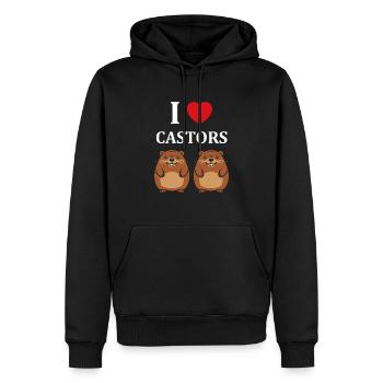 Humour petit castor - Sweat à capuche Premium bio Homme - noir - Devant - Nico (187cm)