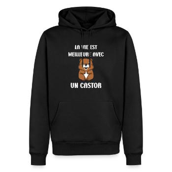 Humour petit castor - Sweat à capuche Premium bio Homme - noir - Devant - Nico (187cm)