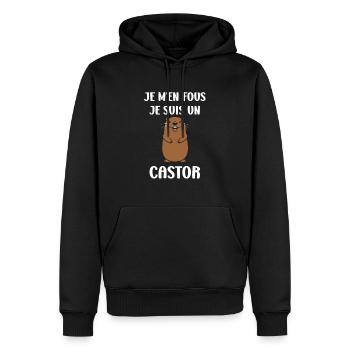 Humour petit castor - Sweat à capuche Premium bio Homme - noir - Devant - Nico (187cm)