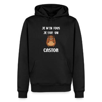 Humour petit castor - Sweat à capuche Premium bio Homme - noir - Devant - Nico (187cm)
