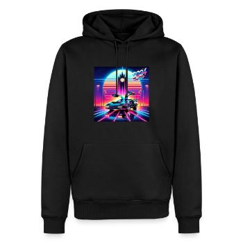 Retour vers le futur 2024 Néon fluo retrofuturiste - Sweat à capuche Premium bio Homme - noir - Devant - Nico (187cm)