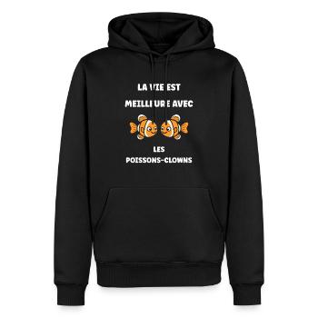 Humour petit poisson clown - Sweat à capuche Premium bio Homme - noir - Devant - Nico (187cm)