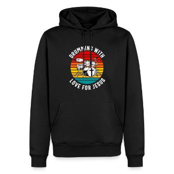 Christlicher Schlagzeuger Schlagzeuger Stick-Männer Jesus - Männer Premium Bio Hoodie - Schwarz - Vorne - Nico (187cm)