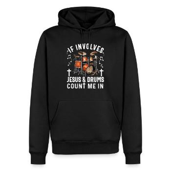 Christlicher Schlagzeuger Schlagzeuger Stick-Männer Jesus - Männer Premium Bio Hoodie - Schwarz - Vorne - Nico (187cm)
