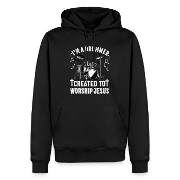 Christlicher Schlagzeuger Schlagzeuger Stick-Männer Jesus - Männer Premium Bio Hoodie - Schwarz - Vorne - Nico (187cm)