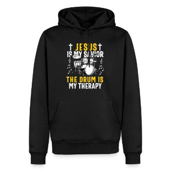 Christlicher Schlagzeuger Schlagzeuger Stick-Männer Jesus - Männer Premium Bio Hoodie - Schwarz - Vorne - Nico (187cm)