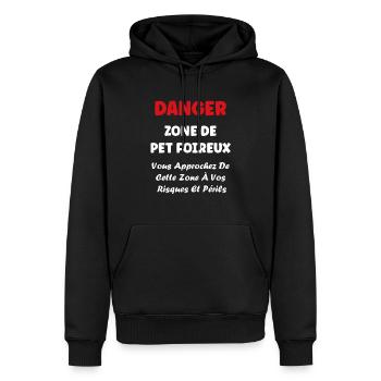 Danger zone de prout - Sweat à capuche Premium bio Homme - noir - Devant - Nico (187cm)