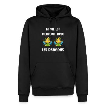 Bébé dragon - Sweat à capuche Premium bio Homme - noir - Devant - Nico (187cm)