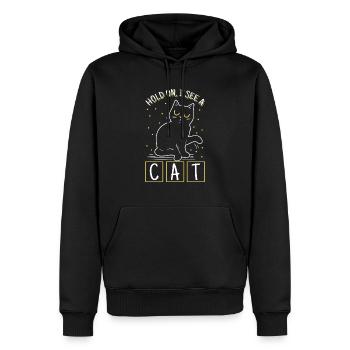 Katzenliebhaber „hold On I See Kitten Owner“ - Männer Premium Bio Hoodie - Schwarz - Vorne - Nico (187cm)