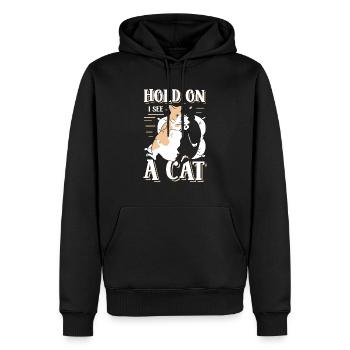 „hold On I See Cat Lover Kitten Owner Kawaii Cat - Männer Premium Bio Hoodie - Schwarz - Vorne - Nico (187cm)
