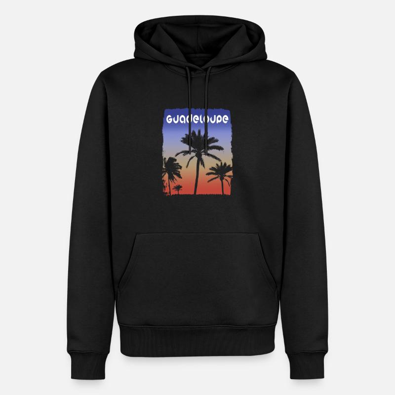 Guadeloupe Coucher De Soleil Vacances Souvenir Palmier - Sweat à capuche Premium bio Homme - noir