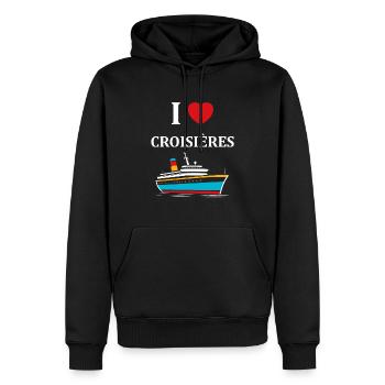 I love Croisières - Sweat à capuche Premium bio Homme - noir - Devant - Nico (187cm)