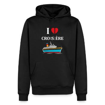 I love Croisière - Sweat à capuche Premium bio Homme - noir - Devant - Nico (187cm)