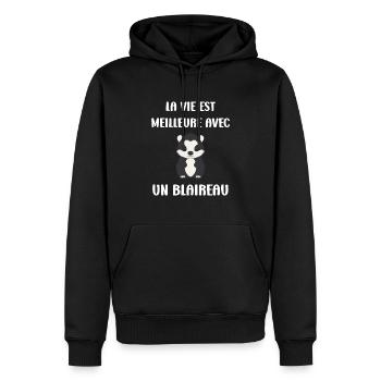 Humour blaireau - Sweat à capuche Premium bio Homme - noir - Devant - Nico (187cm)