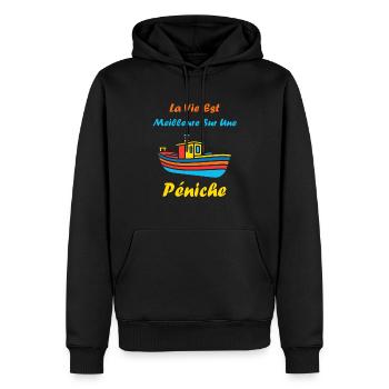 Bateau humour péniche - Sweat à capuche Premium bio Homme - noir - Devant - Nico (187cm)