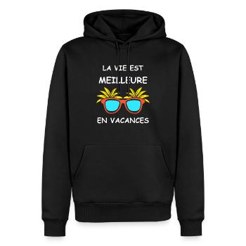 Je suis en vacances - Sweat à capuche Premium bio Homme - noir - Devant - Nico (187cm)