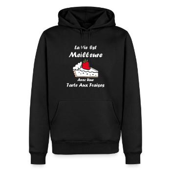 Tarte aux fraises - Sweat à capuche Premium bio Homme - noir - Devant - Nico (187cm)