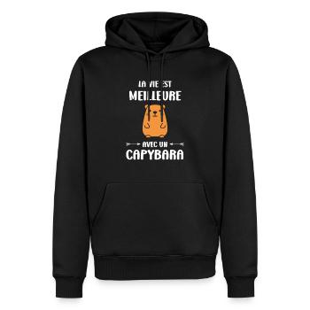 Humour Capybara - Sweat à capuche Premium bio Homme - noir - Devant - Nico (187cm)