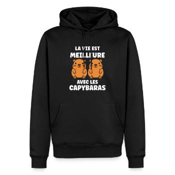 Humour Capybara - Sweat à capuche Premium bio Homme - noir - Devant - Nico (187cm)