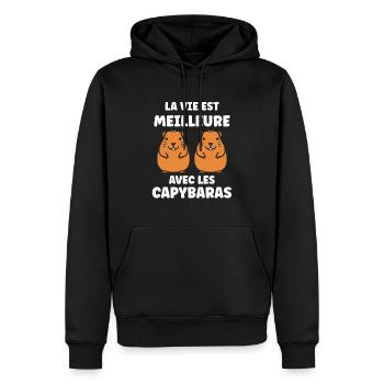 Humour Capybara - Sweat à capuche Premium bio Homme - noir - Devant - Nico (187cm)