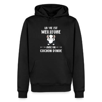 Humour cochon d'ine - Sweat à capuche Premium bio Homme - noir - Devant - Nico (187cm)