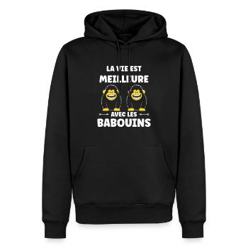 Humour petit singe babouin - Sweat à capuche Premium bio Homme - noir - Devant - Nico (187cm)