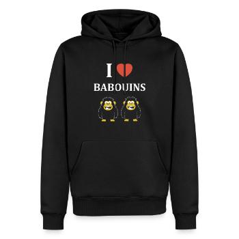 Humour petit singe babouin - Sweat à capuche Premium bio Homme - noir - Devant - Nico (187cm)