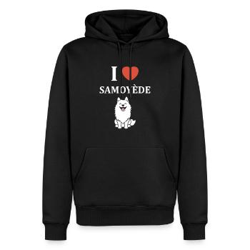 Humour Chien Samoyède - Sweat à capuche Premium bio Homme - noir - Devant - Nico (187cm)