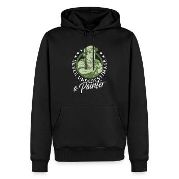 Ne sous-estimez jamais un peintre qui peint artistiquement - Sweat à capuche Premium bio Homme - noir - Devant - Nico (187cm)