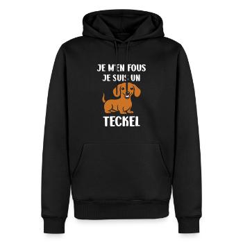 Humour chien teckel - Sweat à capuche Premium bio Homme - noir - Devant - Nico (187cm)