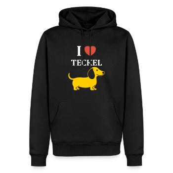 Humour chien teckel - Sweat à capuche Premium bio Homme - noir - Devant - Nico (187cm)