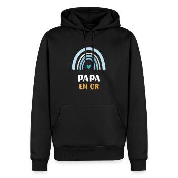 papa en or arc-en-ciel cadeau papa - Sweat à capuche Premium bio Homme - noir - Devant - Nico (187cm)