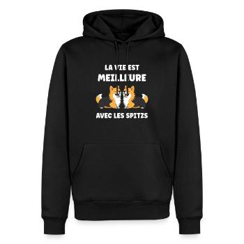 Humour chien Spitz - Sweat à capuche Premium bio Homme - noir - Devant - Nico (187cm)