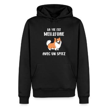 Humour chien Spitz - Sweat à capuche Premium bio Homme - noir - Devant - Nico (187cm)
