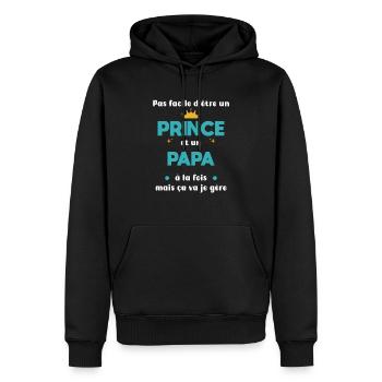 papa prince cadeau papa - Sweat à capuche Premium bio Homme - noir - Devant - Nico (187cm)
