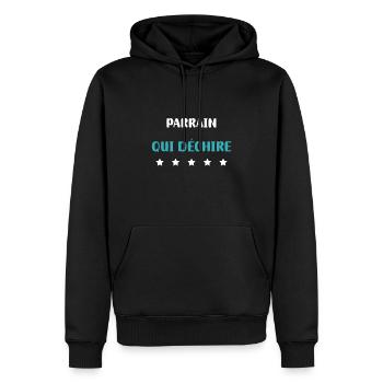 Pate, der ein personalisiertes Patengeschenk rockt - Männer Premium Bio Hoodie - Schwarz - Vorne - Nico (187cm)