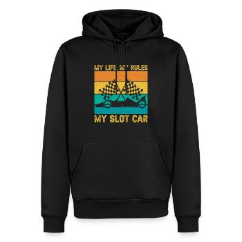 Vintage Retro My Life My Rules My Slot Car Gift - Männer Premium Bio Hoodie - Schwarz - Vorne - Nico (187cm)