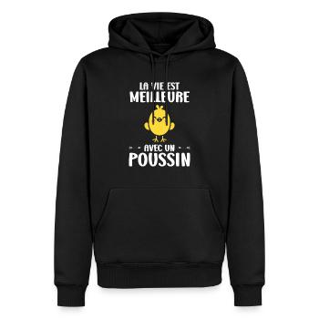 Humour petit poussin - Sweat à capuche Premium bio Homme - noir - Devant - Nico (187cm)