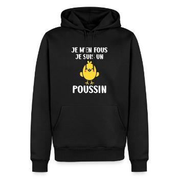Humour petit poussin - Sweat à capuche Premium bio Homme - noir - Devant - Nico (187cm)