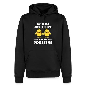 Humour petit poussin - Sweat à capuche Premium bio Homme - noir - Devant - Nico (187cm)