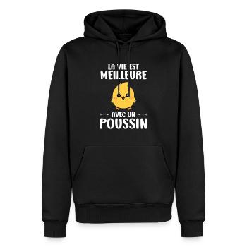 Humour petit poussin - Sweat à capuche Premium bio Homme - noir - Devant - Nico (187cm)