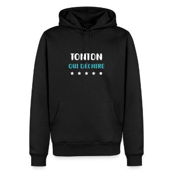 tonton qui déchire personnalisé cadeau tonton - Sweat à capuche Premium bio Homme - noir - Devant - Nico (187cm)