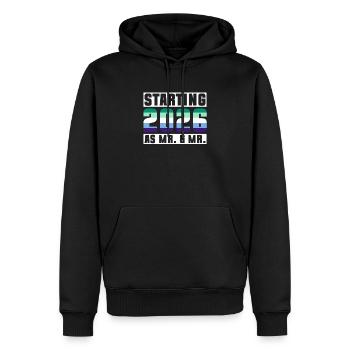 Gay Pride 2026 Mariage Mariage gay - Sweat à capuche Premium bio Homme - noir - Devant - Nico (187cm)