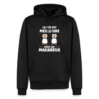 macareux - Sweat à capuche Premium bio Homme - noir - Devant - Nico (187cm)