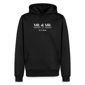 M. et M. Est. 2026 Mariage Mariage Gay - Sweat à capuche Premium bio Homme - noir - Devant - Nico (187cm)