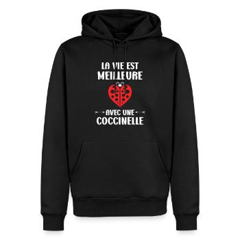 Citation Humour Petite coccinelle - Sweat à capuche Premium bio Homme - noir - Devant - Nico (187cm)